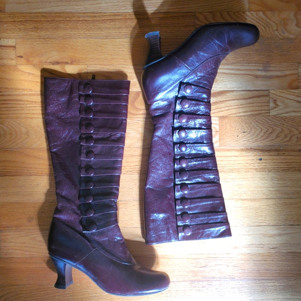 Miss Mooz, Burgundy Leather Knee High Boots, Size 8.5